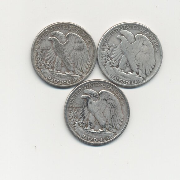 3 Silver US Half-Dollar Coins - Assorted Dates - 1940s - Walking Liberty - Picture 2 of 2